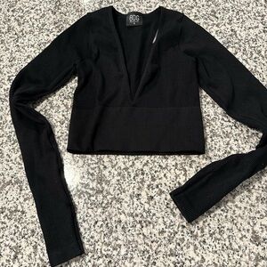 BDG Black Deep V-Neck Long Sleeve Top